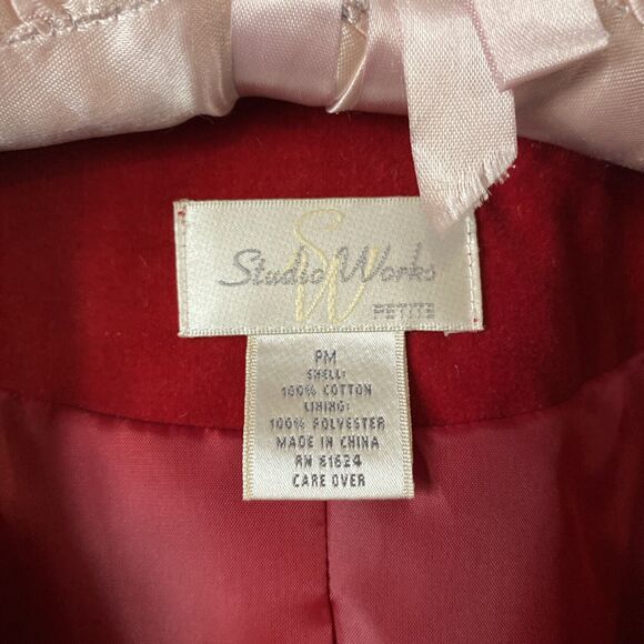 Studio Works Womens Petite Medium  Red Blazer Jacket Vintage One Button Career - Picture 2 of 15